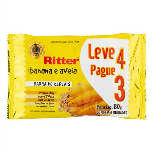 Barra de Cereais Ritter Banana e Aveia Leve 4 Pague 3 80g