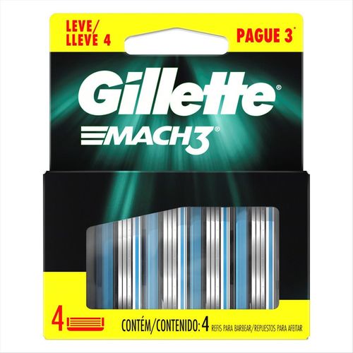 Cartucho de Aparelho para Barbear Gillette Mach3 Leve 4 Pague 3 Unidades