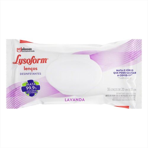 Lenço Umedecido Desinfetante Lavanda Lysoform Pacote 36 Unidades
