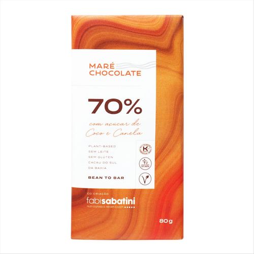 Chocolate Orgânico Maré 70% Açúcar de Coco e Canela 80g