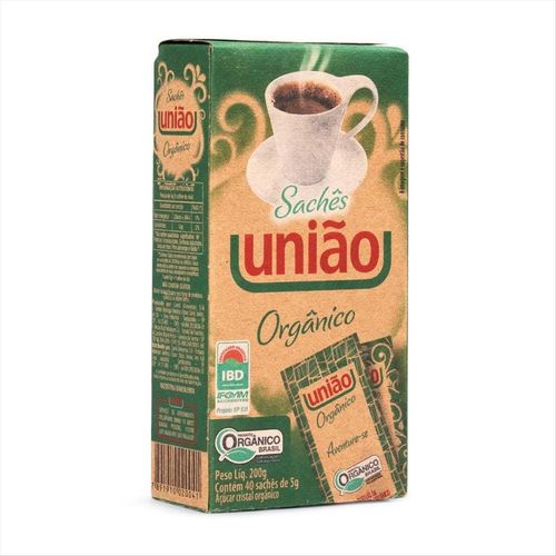 Açúcar Cristal Em Sachets Orgânico União Caixa Com 40 Unidades 200g