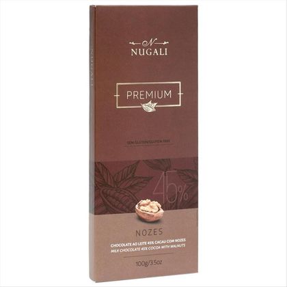Chocolate ao Leite sem Glúten Nugali Premium Nozes 45% de Cacau 100g