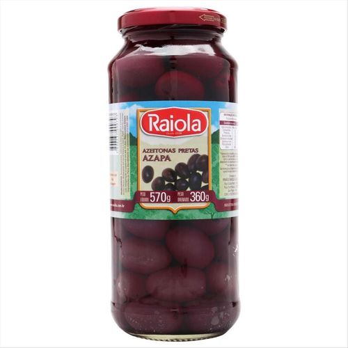 Azeitona Preta Azapa Com Caroço Raiola Vidro 360g
