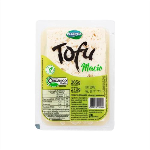 Queijo Tofu Orgânico Vegano Ecobras 270g