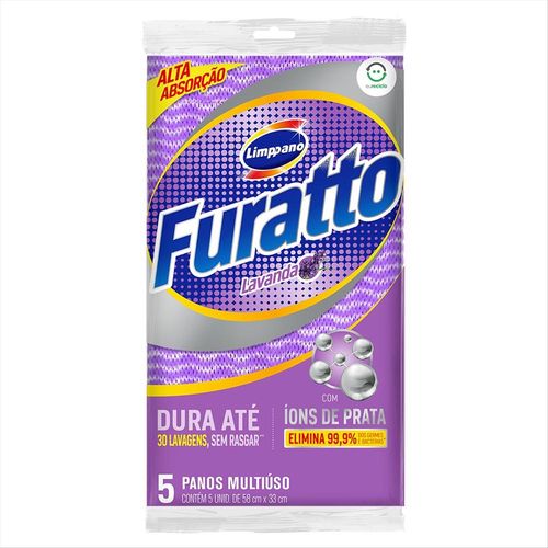 Pano De Limpeza Multiuso Antibacterial Limppano Furatto Lavanda com 5 Unidades