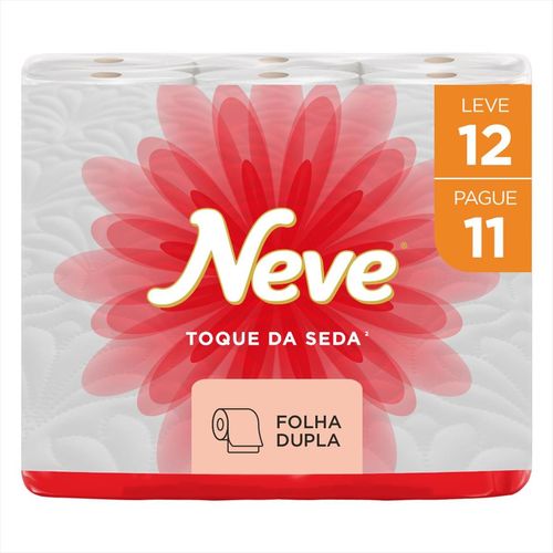 Papel Higiênico Folha Dupla Neve Toque de Seda Dermacare  Pacote Leve 12 Pague 11 Unidades
