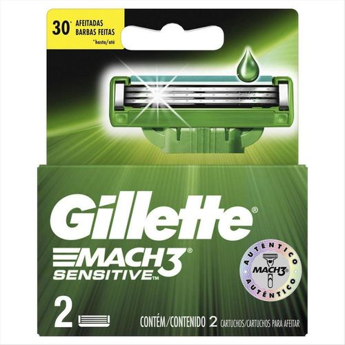 Cartuchos para Aparelho de Barbear Gillette Mach 3 Sensitive 3 Lâminas Com 2 Unidades