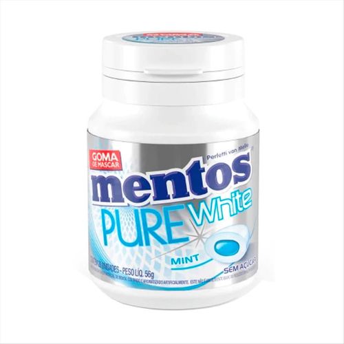 Chiclete Mentos Pure White Menta Pote Com 28 Unidades 56g