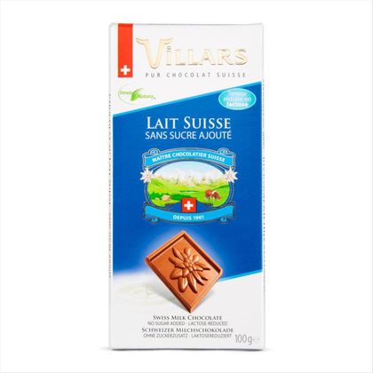 Chocolate ao Leite Suíço Sem Adição de Açúcar Villars   100 g