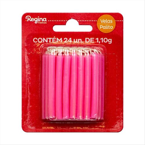 Vela Palito Rosa Regina Festas com 24 Unidades