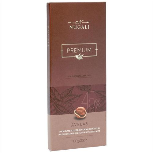 Chocolate ao Leite sem Glúten Nugali Premium Avelã 45% de Cacau 100g