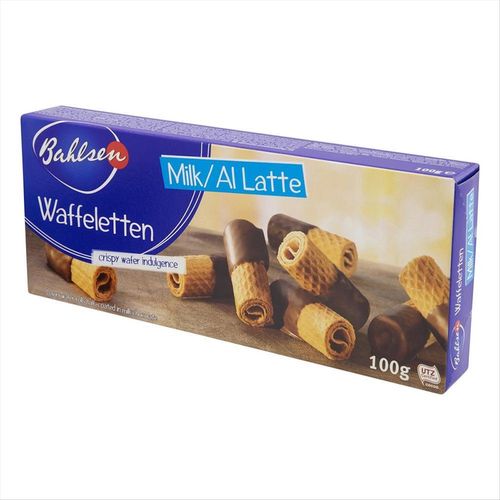 Rolos De Wafer Alemães Bahlsen Com Cobertura De Chocolate Ao Leite Caixa 100g