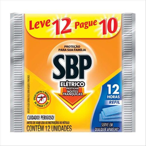 Repelente Elétrico SBP Pastilha Refil 12 horas Leve 12 unidades Pague 10