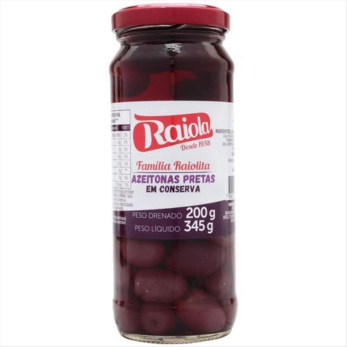 Azeitona Preta Com Caroço Raiola Vidro 200g