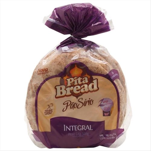 Pão Sírio Integral Pita Bread Com 6 Unidades 320g