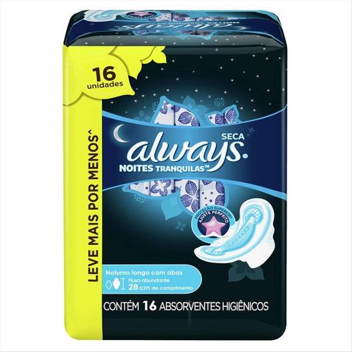 Absorvente Íntimo Com Abas Always Noites Tranquilas Seca Pacote com 16 Unidades