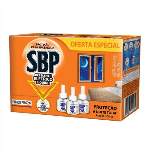 Repelente Líquido Refil Elétrico Sbp 45 Noites Com 3 Unidades 35ml Cada