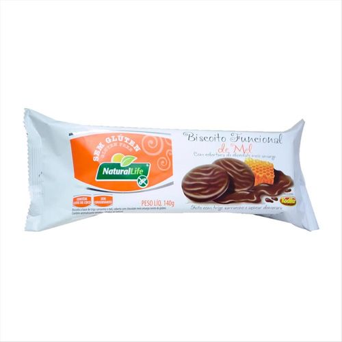 Biscoito Funcional Sem Glúten Natural Life De Mel Com Cobertura De Chocolate 140g
