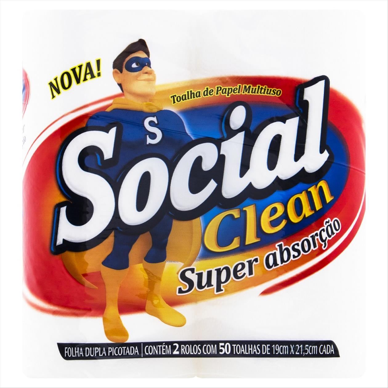 Papel toalha folha dupla de picotar Social Clean com 2 rolos de 50 folhas -  CCL Distribuidora