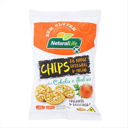 Chips De Arroz Integral E Milho Sem Glúten Natural Life Cebola E Salsa Pacote 70g