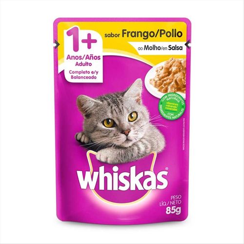 Refeição Completa Para Gatos Whiskas Frango Ao Molho Sachê 85g