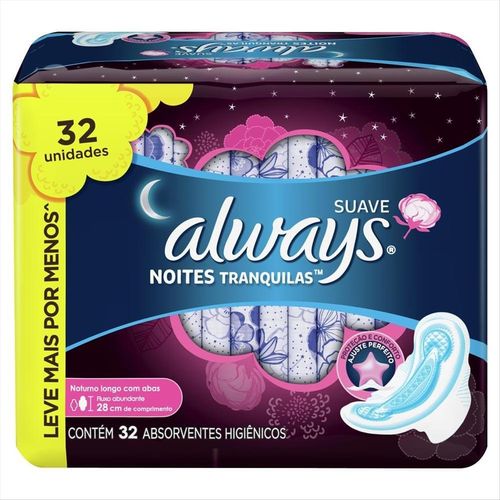 Absorvente Íntimo Com Abas Always Noites Tranquilas Suave Pacote Com 32