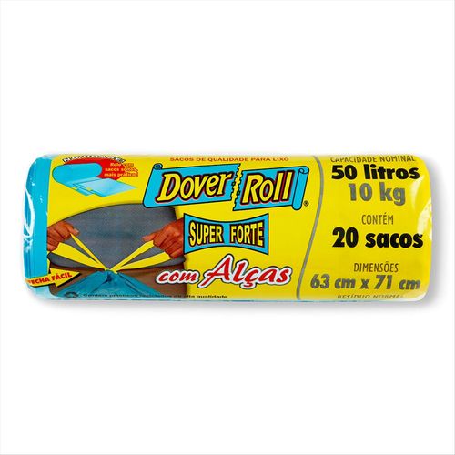 Saco Para Lixo Com Alças Dover Roll Super Forte Azul 50 L Com 20 Unidades