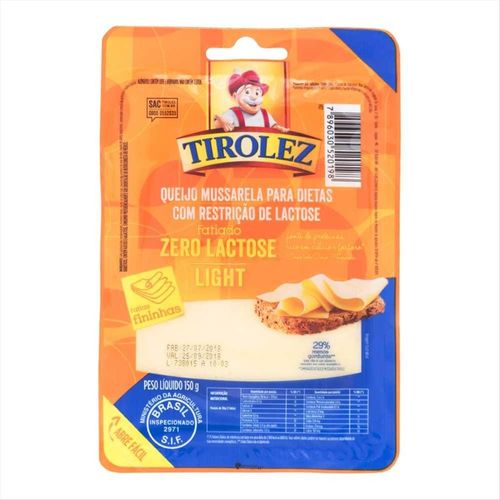 Queijo Muçarela em Fatias Finas Light Zero Lactose Tirolez 150g