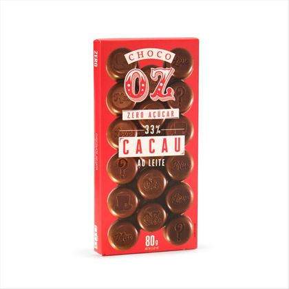 Chocolate ao Leite Sem Glúten Zero Açúcar Choco OZ 33% de Cacau 80g