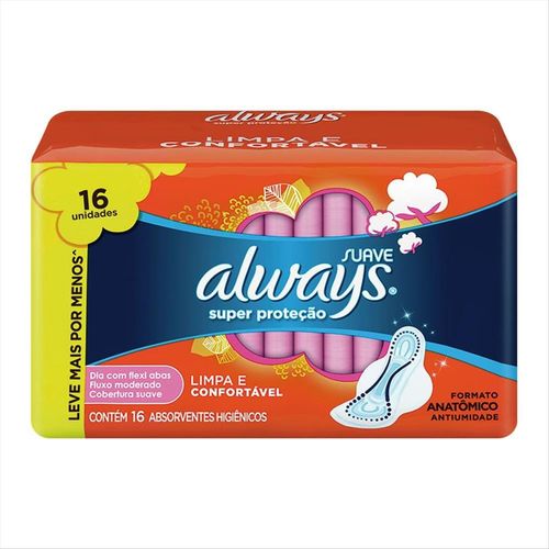 Absorvente Íntimo Com Abas Always Super Proteção Suave Pacote Com 16 Unidades