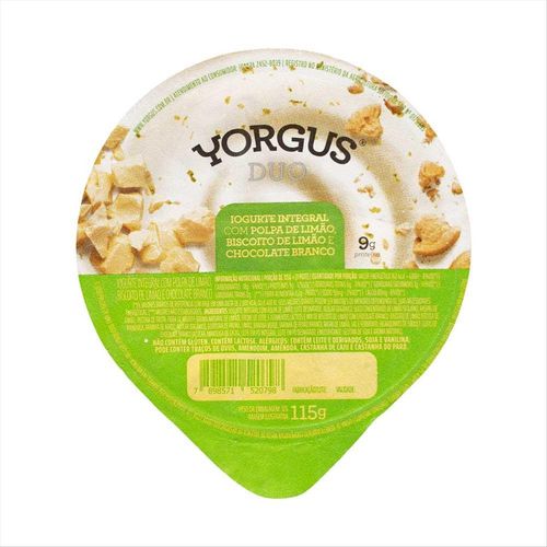 Iogurte Yorgus Duo Polpa de Limão, Biscoito de Limão e Chocolate Branco 115g