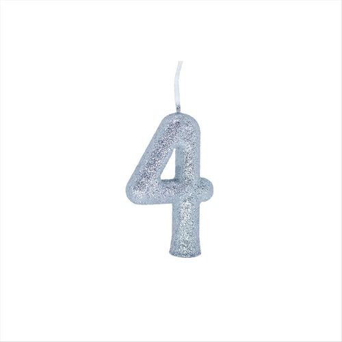 Vela Para Aniversário Regina Nº 4 Prata Com Glíter