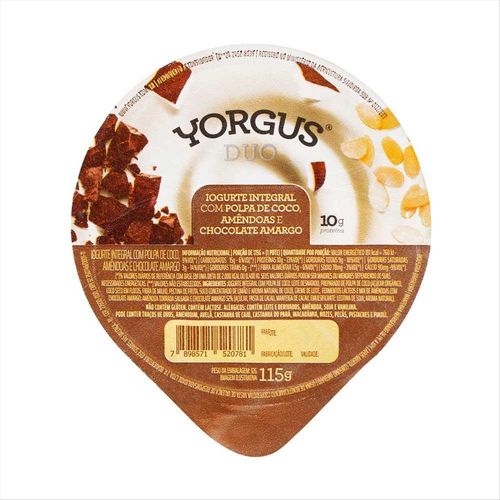Iogurte Integral Yorgus Duo Polpa De Coco, Amêndoas E Chocolate Amargo Pote 115g
