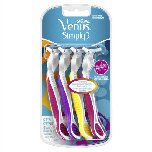 Aparelho Depilatório Gillette Venus Simply 3 Com 4 Unidades