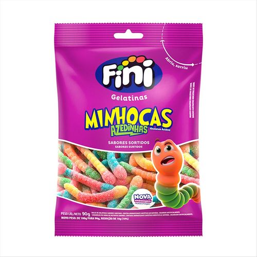 Bala De Gelatina Fini Minhocas Cítricas Sabores Sortidos Pacote 90g