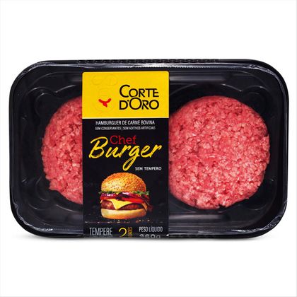 Hambúrguer de Carne Bovina Chef Burger Corte D Oro com 2 Unidades 180g cada