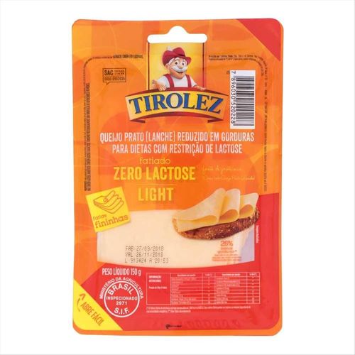 Queijo Prato Lanche em Fatias  Zero Lactose Light  Tirolez    Bandeja  150