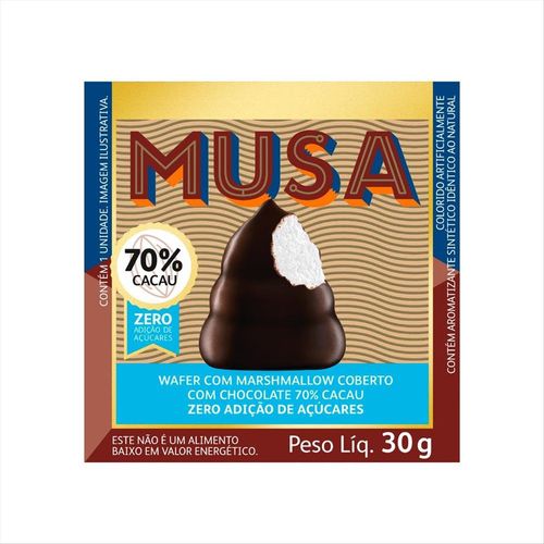 Chocolate Zero Adição de Açúcar com Recheio de Marshmallow Musa 70 % de Cacau  30 g