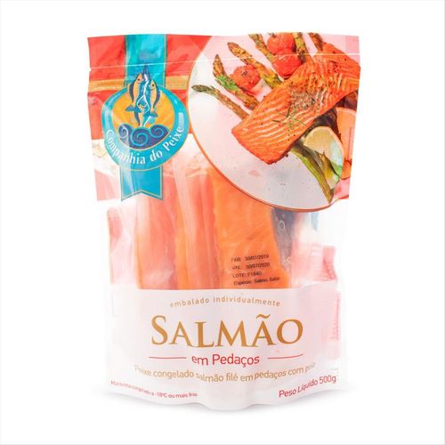 Peixe Salmão Em Filé Em Pedaços Com Pele Cia Do Peixe 500g