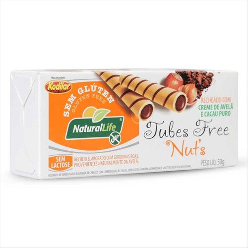 Tubinhos De Wafer Sem Glúten Natural Life Recheado Com Creme De Avelã E Cacau Puro 50
