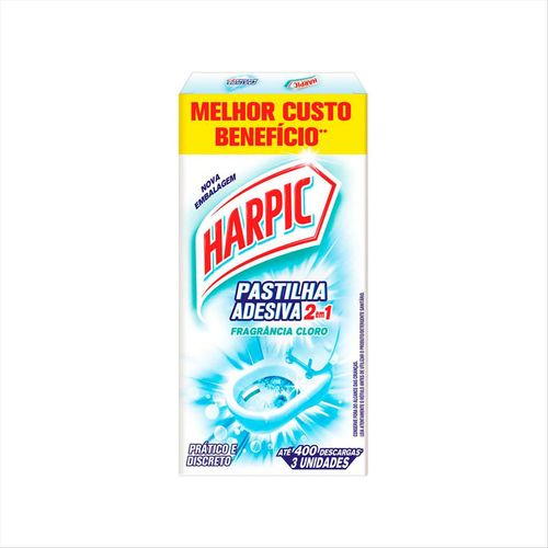 Pastilha Adesiva Sanitária Harpic Cloro com 3 unidades