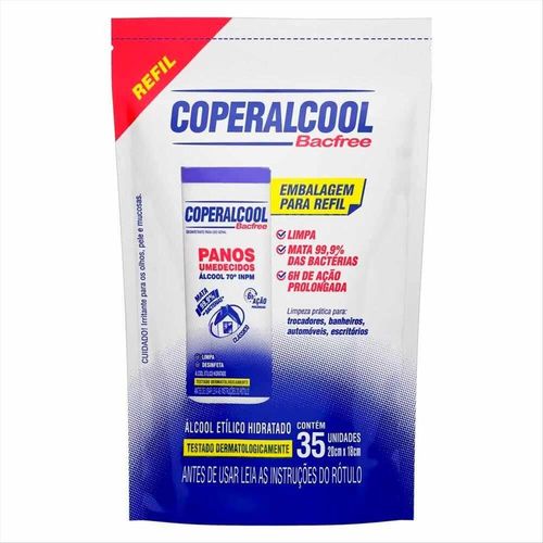 Panos Umedecidos Coperalcool Clássico 70% Refil com 35 Unidades
