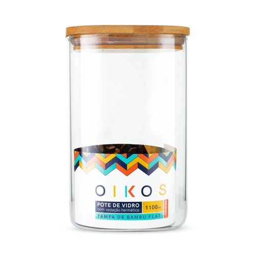 Pote de Vidro Tampa Bambu 1,1L Oikos