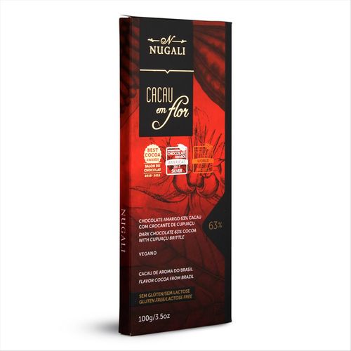 Chocolate Amargo Sem Lactose Sem Glúten Vegano Nugali Cacau em Flor Cupuaçu 63 % de Cacau 100g