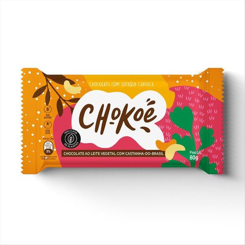 Chocolate 46% Cacau ao Leite de Coco com Castanha do Brasil Chokoé 80g
