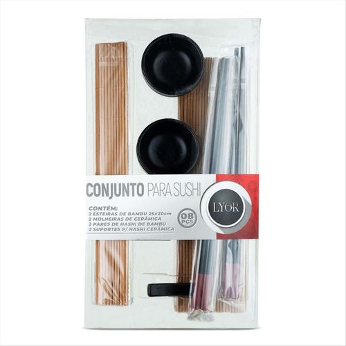 Conjunto 8 Peças para Sushi de Bambu e Cerâmica Lyor