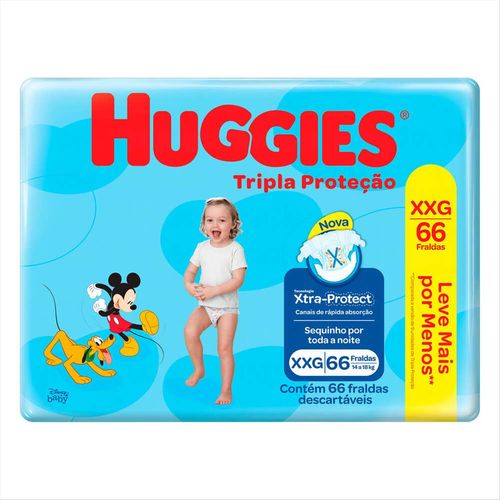 Fralda Descartável Infantil Huggies Tripla Proteção XXG Pacote 66 Unidades Leve Mais Pague Menos