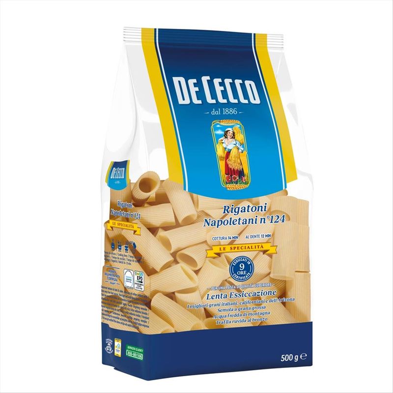 Rigatoni Napoletani Italiano De Cecco Nº 124 Pacote 500g