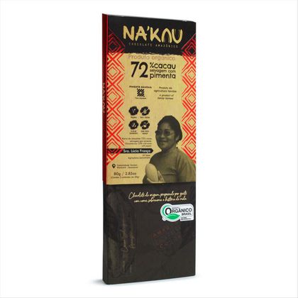 Chocolate Orgânico Vegano 72% Cacau Nakau com Pimenta 80g