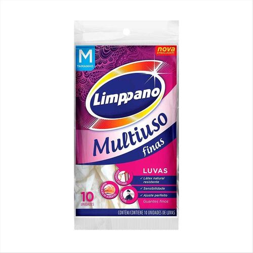 Luvas Multiuso Finas Látex Limppano Média com 10 Unidades
